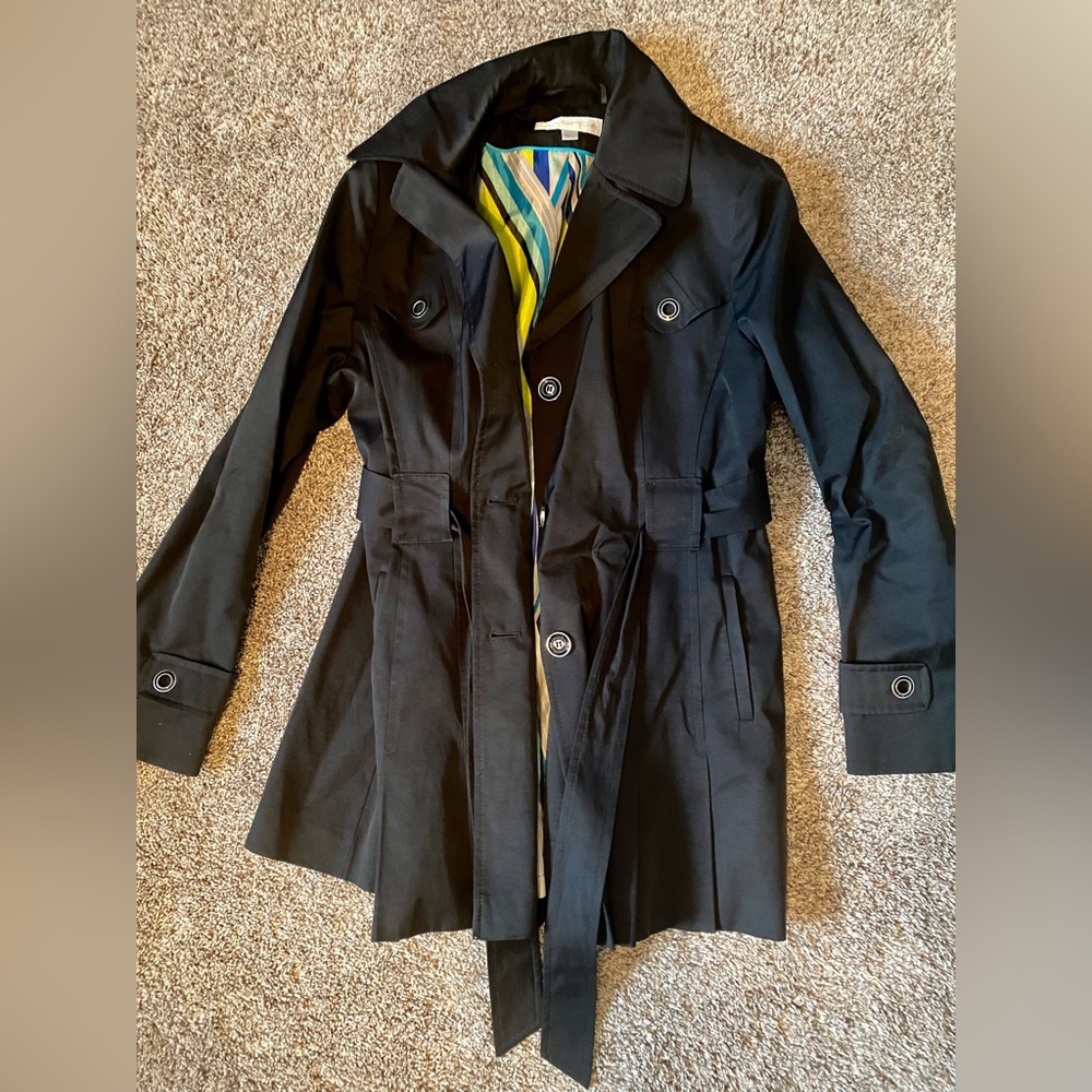 XL Via Spiga Mini Black Trench Coat - Gently Worn - No Stains/Imperfections